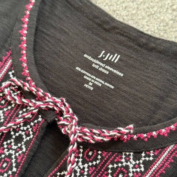 J. Jill Black Embroidered Sleeveless Knit Shift Dress Tassel Tie Summer MEDIUM - Picture 4 of 5